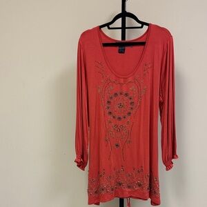 Elegant Orange Embroidered Tunic